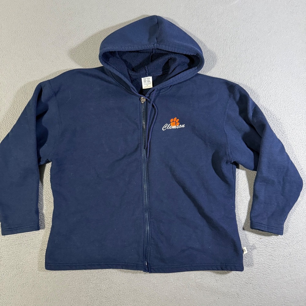 Vintage Clemson Tigers Russell Athletic Full Zip 3/4 Sleeve Hoodie Mens Size Med